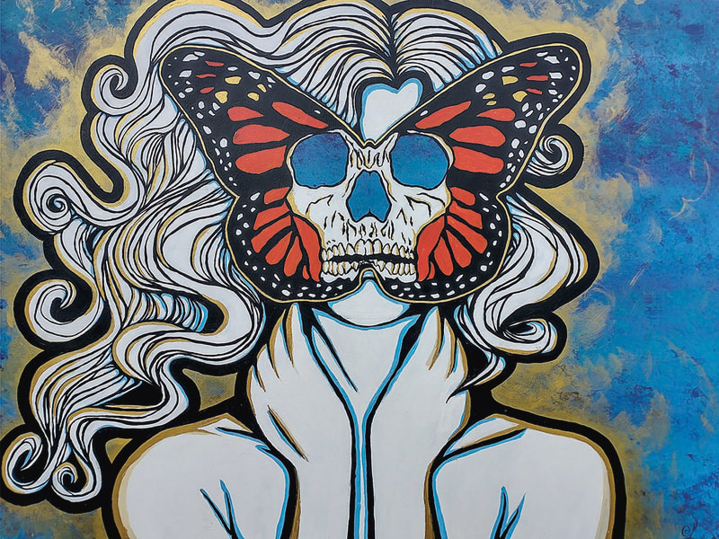 woman with skull butterfly face